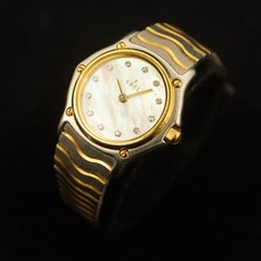 Ebel Sportwave Ladies Watch w/MOP Dial, Diamond Indices & 18k Yellow Gold Bezel