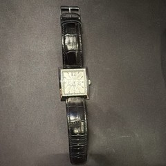 GUESS Timeless Beauty Women’s Quartz Square Silver Dial Black Leather Strap