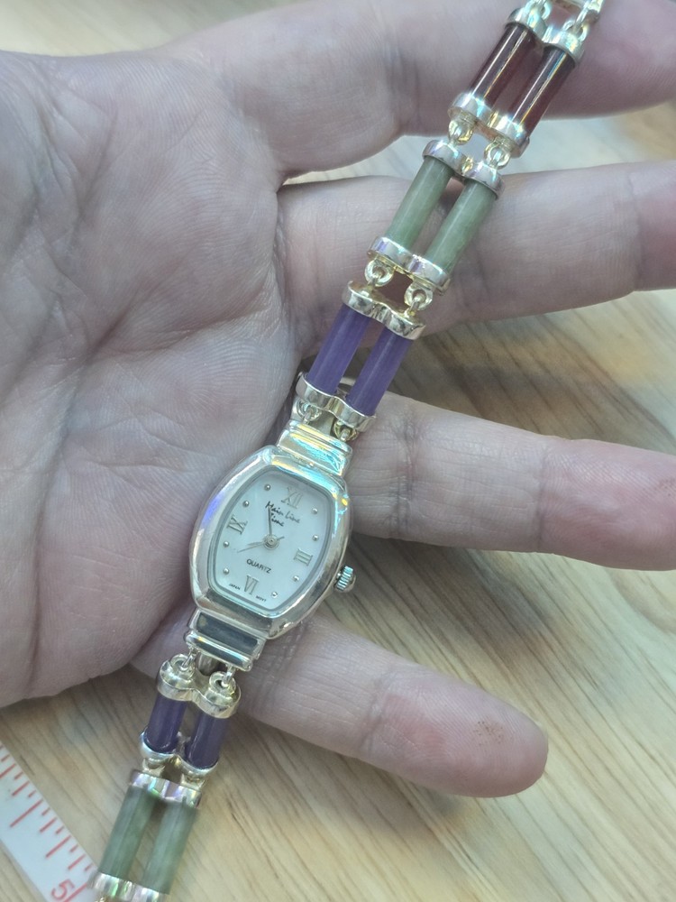 Vtg Main Line Time Sterling Silver 925 Multi Color Jade Bracelet Watch 7.5″ LTO