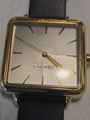 Women’s Nine West Watch Black Strap & Mother Of Pearl Face Stainless Steel Back