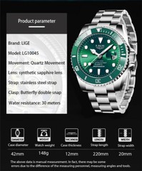 LIGE Men Watch Luxury Brand Steel Wristwatch Big Case Shockproof Boys Watches
