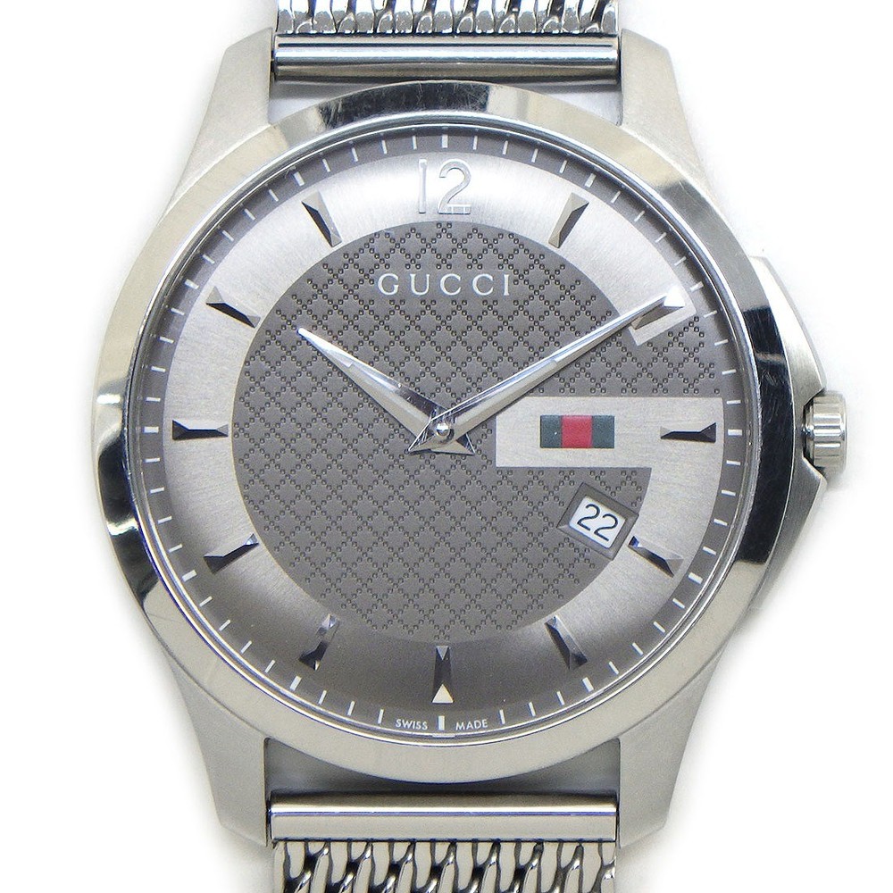 GUCCI Watch G-Timeless 126.3/YA126315 Diamante Gray Dial Calendar SS Quartz