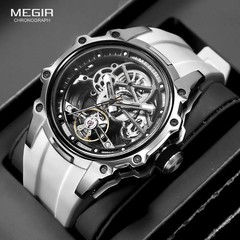 MEGIR Skeleton Dial Automatic Mechanical Watch Men Stainless Steel Waterproof