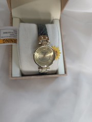 Anne Klein Consider It Solar Powered Watch Gold Green Snakeskin Genuine Leather