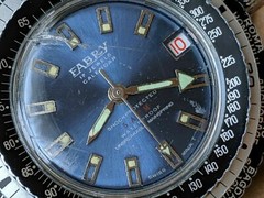 Vintage 1970’s Fabry 5 ATM World Time Diver w/Pristine Blue Dial,Red Date Wheel