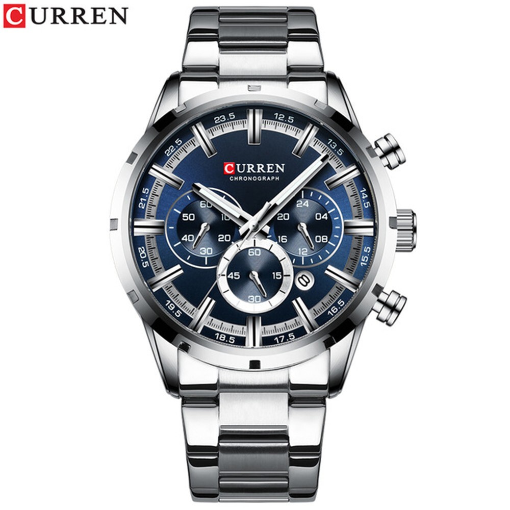 CURREN Men Watch with Second-Dials Chronograph Wristwatch Steel Quartz Watches