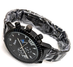 Men’s 4pc Matte Black Accessories Set – Watch Cross Chain Ring Bundle