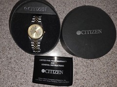 Vtg Citizens Two Tone Stainless Steel CQ President 6100 ECO Day Date Watch w/Box