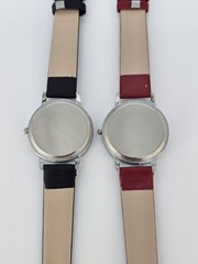 2X Women’s Field Watch 34MM White Dial Black Red Faux Leather Bands NEW Battery