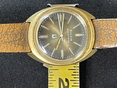 Rare Vintage Men’s 1976 BULOVA ACCUTRON G3592 N6 2180 Brown Dial Gold Case Watch