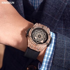 KIMSDUN Stylish Sport Watches, Geometry Polygon, Quartz Wristwatch,Leather Strap