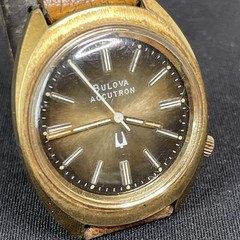 Rare Vintage Men’s 1976 BULOVA ACCUTRON G3592 N6 2180 Brown Dial Gold Case Watch