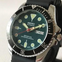 Seiko Automatic Diver Style Wristwatch Green Dial 40mm Vintage Overhauled