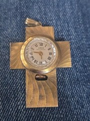 Oris Gold Tone Cross Roman Numeral Pendant Watch