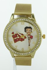 Betty Boop Women’s Gold tone Analog Wristwatch Metal Mesh Band 45mm Jumbo case