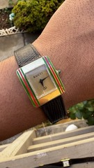 Vintage Gucci 19mm x 24.5mm Gold Tone Blue Red Enamel Mechanical Tank Watch
