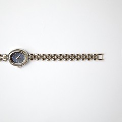 Vintage Dainty Womens Quartz Watch Blue Sunburst Dial Coin Edge Silver