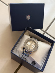 Montres Prestige Men’s Silver Cushion Gem-Set Wristwatch with Box