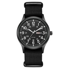 Durable Field Watch Easy Read Dial 24H Display Nylon Strap Quartz Movement
