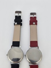 2X Women’s Field Watch 34MM White Dial Black Red Faux Leather Bands NEW Battery