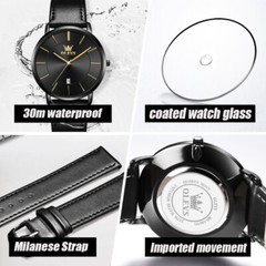 OLEVS Watch 30m Waterproof Ultrathin Quartz Wristwatch Leather Band Men Women