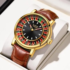 LIGE Men’s Roulette Casino Quartz Watch 49mm Rotating Dial Luminous Waterproof