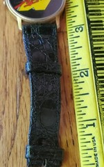 Vntg 90s MTV Watch Logo Yellow Red Reptile Pattern Black Leather Band Gold Case