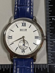 Oofay Silver Tone Dial Central Second Hand Round Case 42 mm Blue Leather Watch