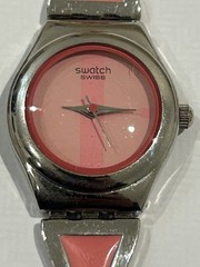Ladies Watch “SWATCH” Swiss Quartz Move, Pink & Stainless Steel, Work, K-Time