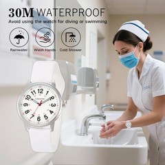 30M Waterproof Nurse Watch – Luminous Easy Read Dial, Second Hand & 24H