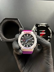 Casio G-Shock GA-2100 Watch White bezel, Purple/Pink band