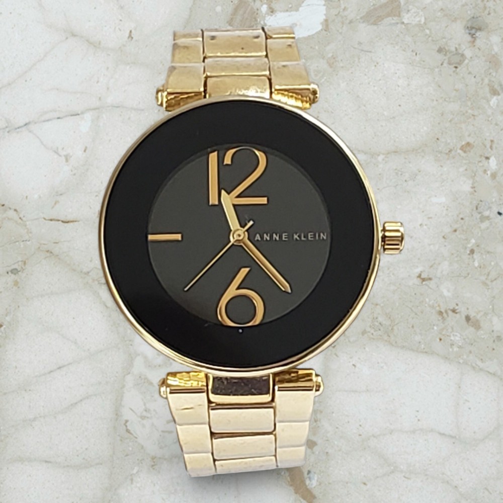 Anne Klein Gold Tone Black Dial Water Resistant 100 Feet Women’s Watch AK/1074