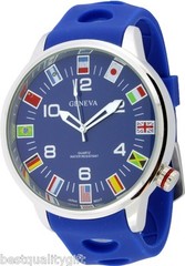 GENEVA X-LARGE SILICONE INTERNATION FLAGS BLACK,BLUE,WHITE,GREEN,RED WATCH-NEW