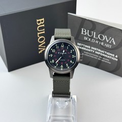 Bulova Men’s Military Hack Automatic Black Dial Green Leather Strap Watch 98A255