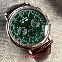 42mm Corgeut Green Blue pink Dial Day Multifunction Sea-gull Automatic Men Watch