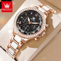 OLEVS Women Watch Luxury Elegant Multifunctional Calendar Diamond Quartz Watch
