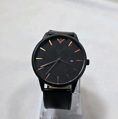 Brigg Taylor Men’s Large Black Dial With Copper & Black Leather Band Wristwatch