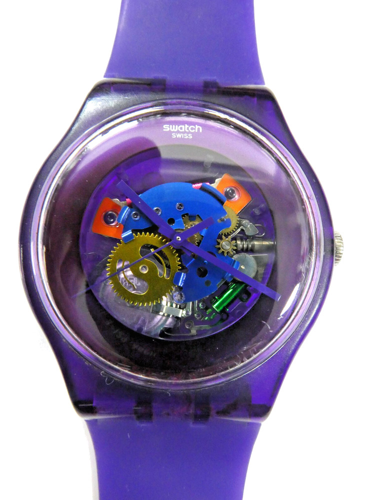 A Scarce 2012 Swatch Watch SUOV100 PURPLE LACQUERED Exc Cond, New Batt, Working