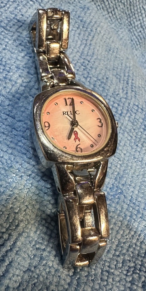Relic Pink Dial Pink Ribbon Breast Cancer Awareness Silver Tone Watch
