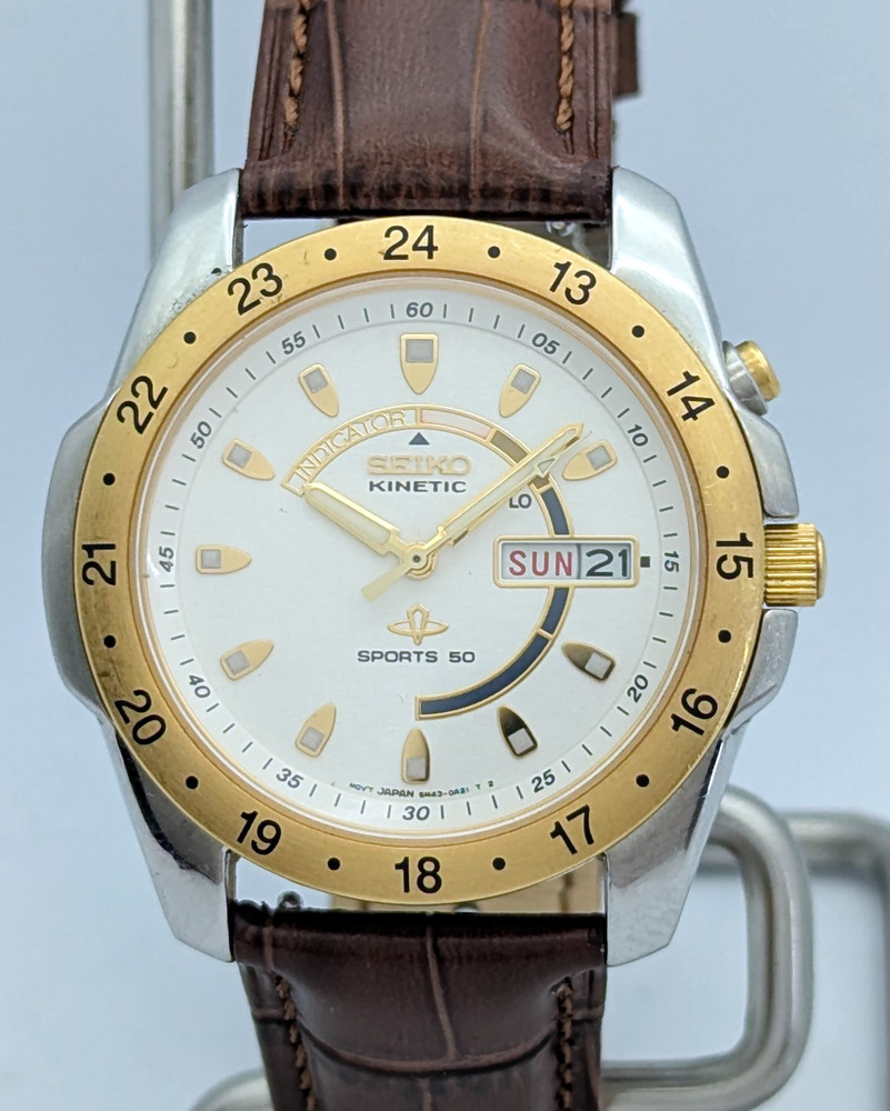 Seiko Kinetic Sports 50 5M43 Day Date Two Tone | New Capacitor/Clean Example