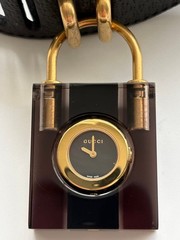 Gucci Constance Leather Bracelet Ladies Watch Black Pearl 8.0 in