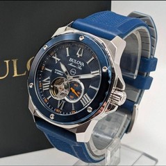 Bulova 98A303 Marine Star Automatic Watch Blue Dial Rubber Strap Winder