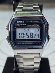 CASIO VINTAGE A158W (593) 34mm Digital Stainless Steel Band Watch New Battery