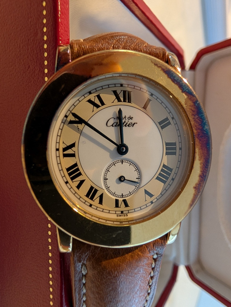 Cartier Must De Cartier Ronde 1810 1 18K Gold Silver 33mm Quartz Watch Box Paper