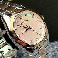 Bulova Surveyor 98P207 Mother of Pearl White Dial Rose Gold Strap Women’s Watch