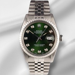 Rolex 36mm Datejust Steel Engine-Turned Jubilee Green Dial Watch 16030
