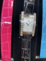 Givenchy Parfums 1990’s Vintage Watch & 3 Faux Crocodile Bands Blue Pink Black