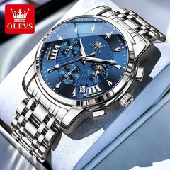 OLEVS Men’s Quartz Watch Red Face Luminous Watch Chronograph Wristwatch