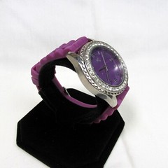 Purple CC Bejeweled Women’s Watch Purple Face & Silicone Watch Band New Battery