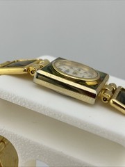 Vtg LA Express Ladies 21mm Watch Gold Tone Abalone Band MOP Dial 7″ – RUNS